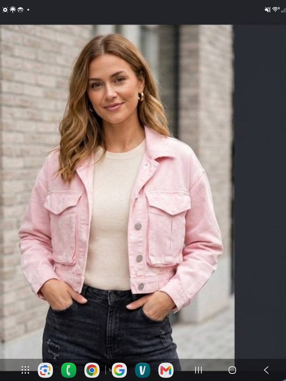 Amisu Pink Cropped Denim Jacket